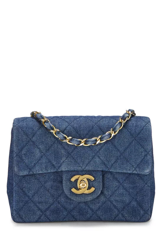 chanel blue denim half flap mini